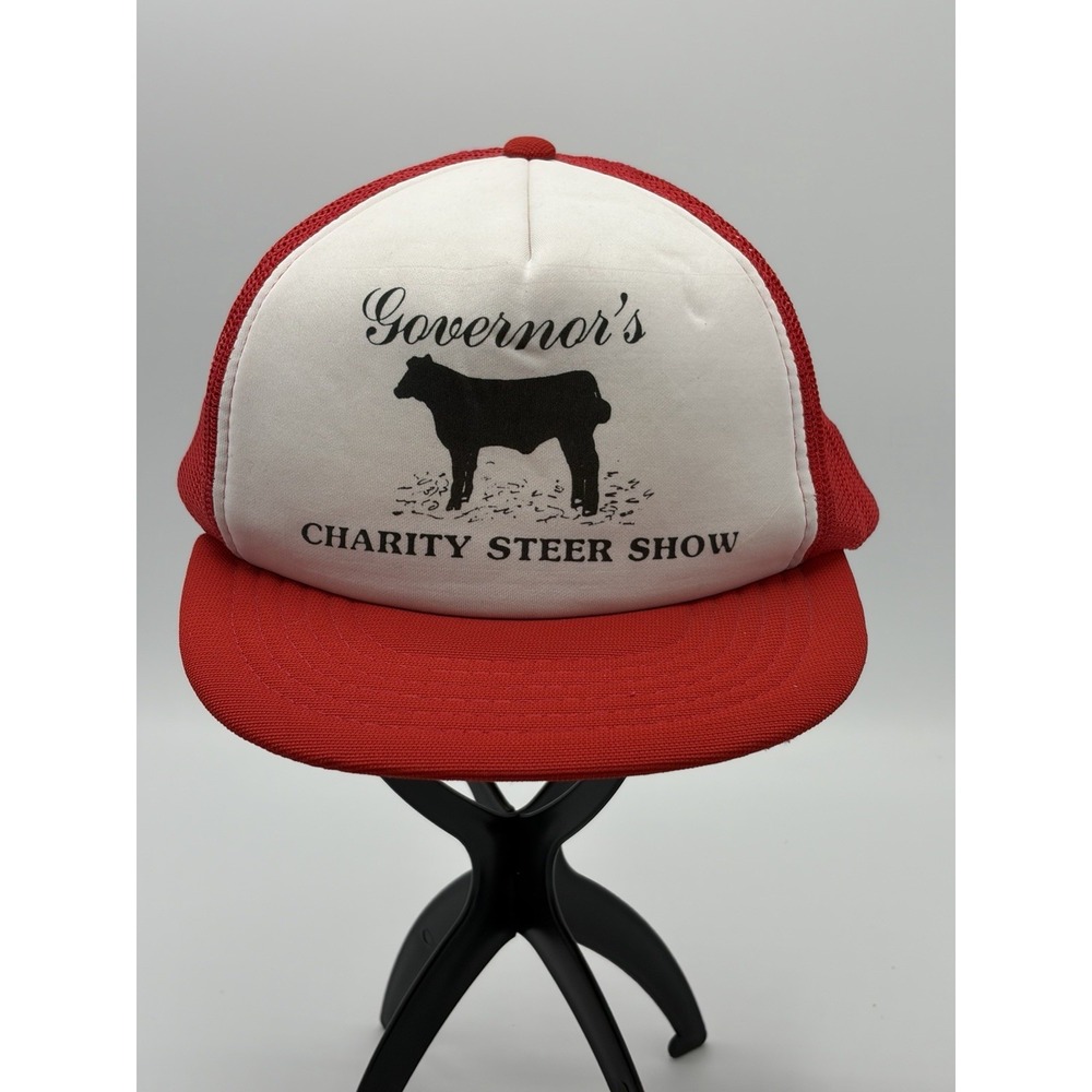 Vintage Governor's Charity Steer‎ Show SnapBack Trucker Hat Red White Yupoong